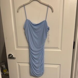 Blue Ruched Mini Slip Dress